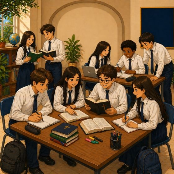 Jóvenes de secundaria estudiando